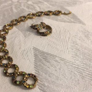 Sparkly Rhinestone/Gold Metal Bracelet & Earrings